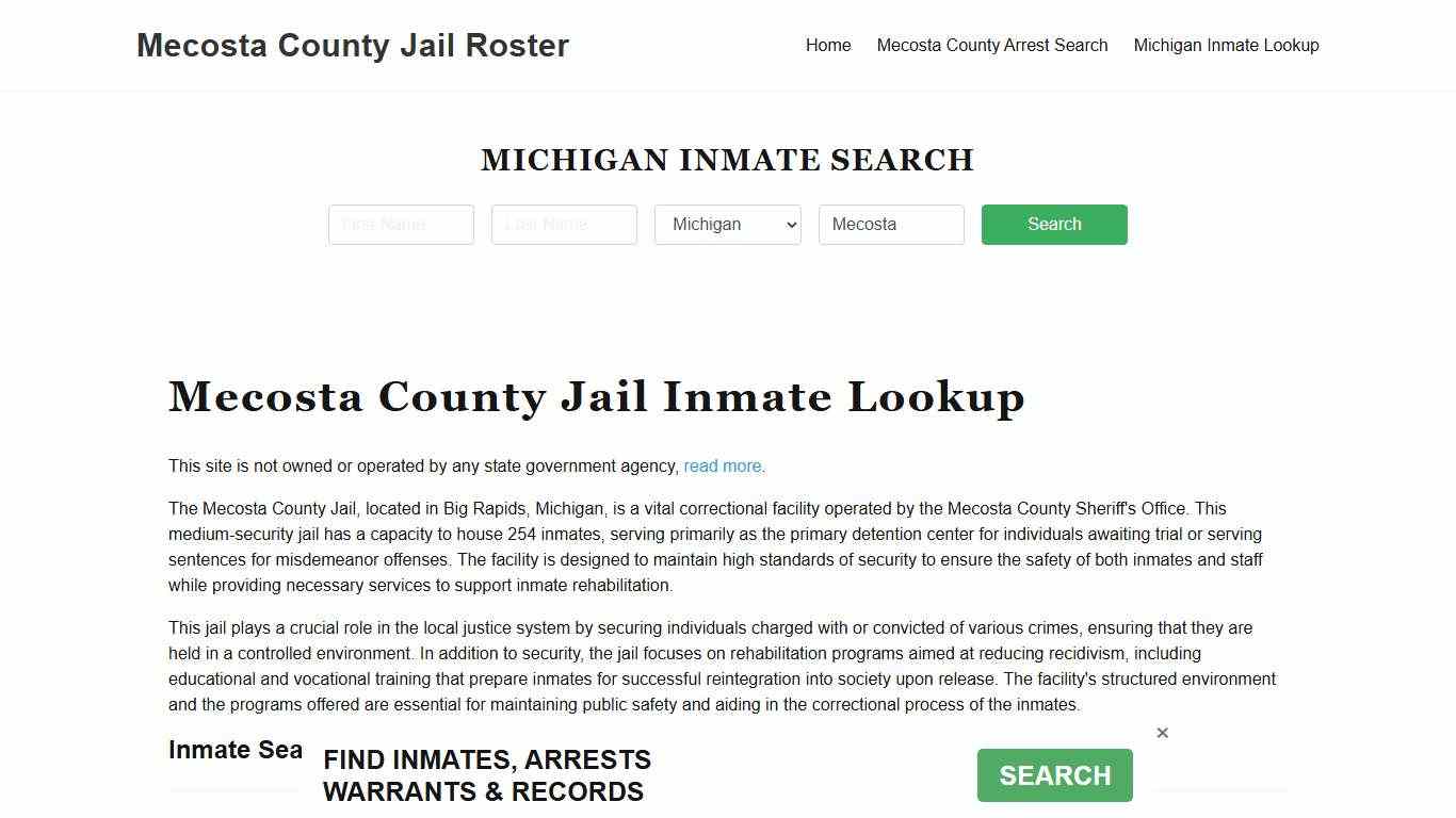 Mecosta County Jail Roster Lookup, MI, Inmate Search